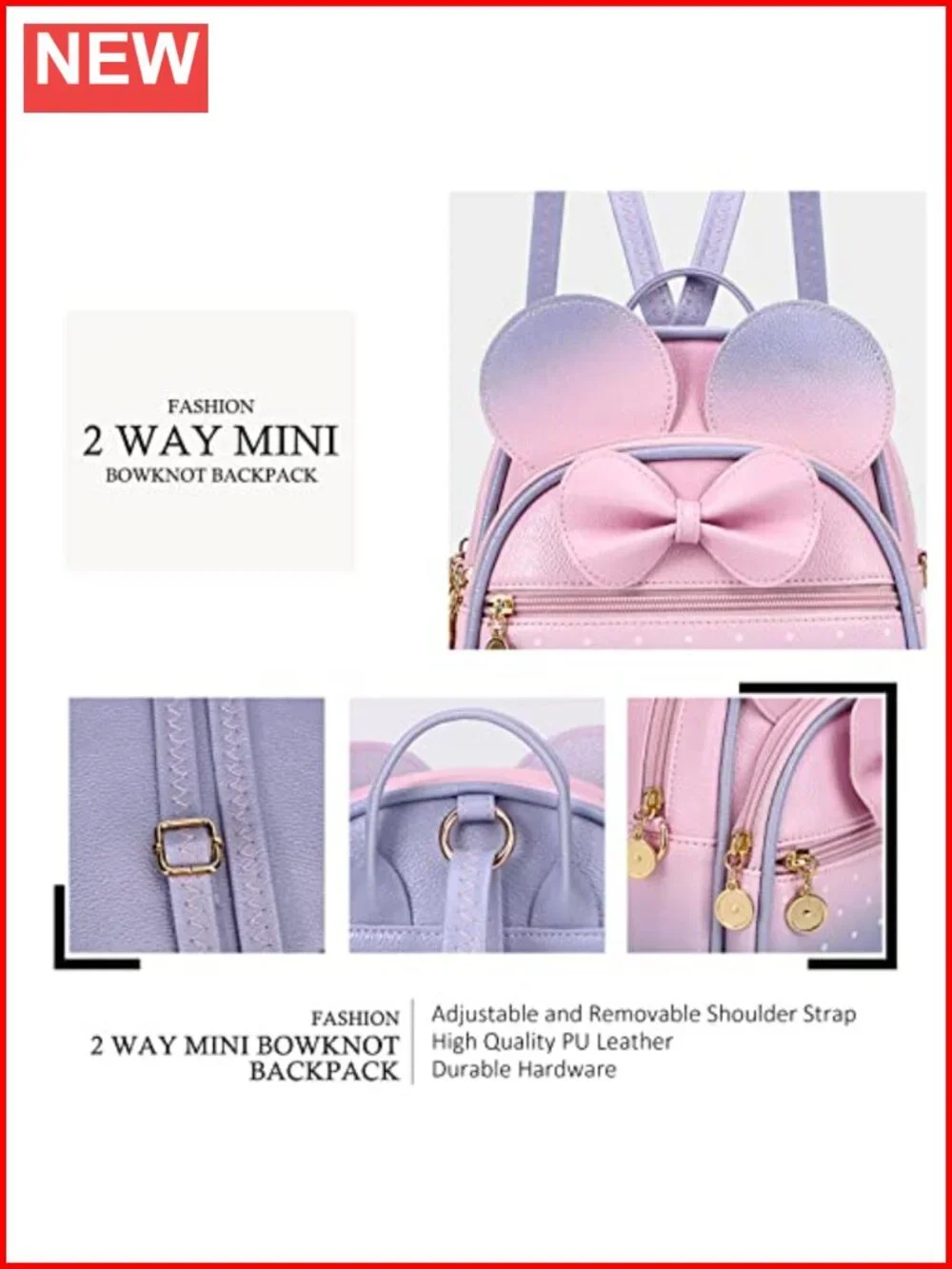 Faux Leather Mini Backpack Bowknot Polka Dot Women Girls Cute